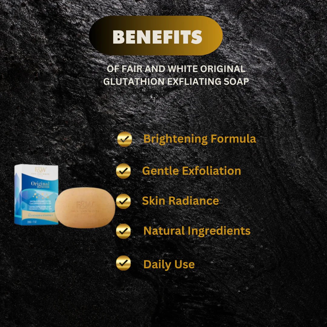 Fair & White Original Soap with Vitamin C 200g bar, featuring a white and orange packaging with soap visible in the image.