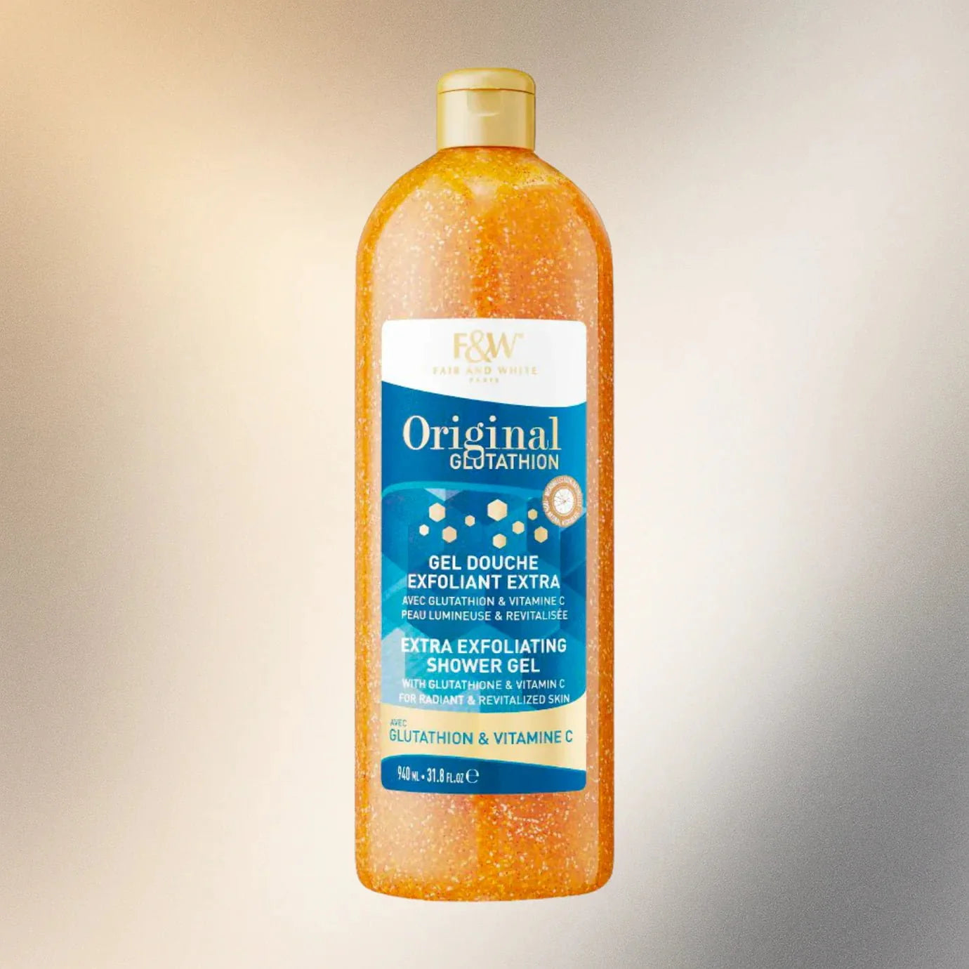 Fair & White Paris Original Shower Gel 940 ml with creamy lather, designed for gentle cleansing and refreshed skin.