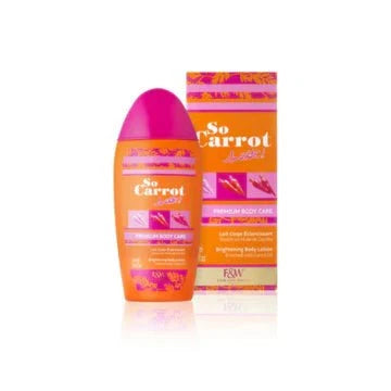 Fair & White So Carrot Body Lotion with carrot oil in a 500ml bottle, showcasing the creamy lotion and carrot extract.