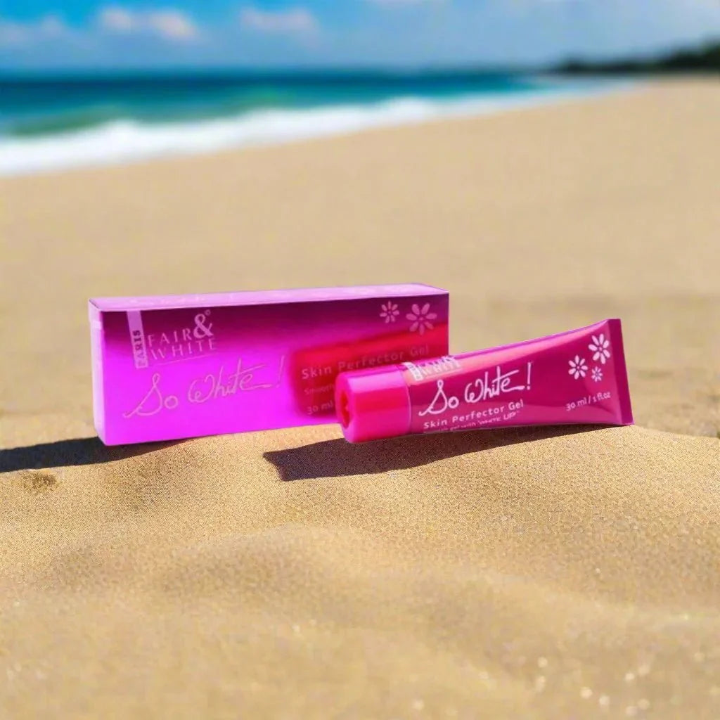 Fair & White So White Skin Perfector Gel in a 30 ml tube, showcasing the sleek packaging and gel formula.