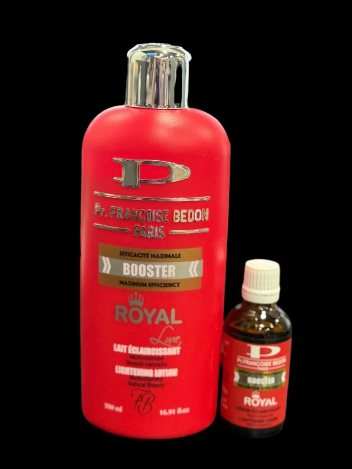 Francoise Bedon Royal Booster Body Lotion 500ml with booster serum, featuring smooth, hydrating lotion and serum in a sleek bottle.