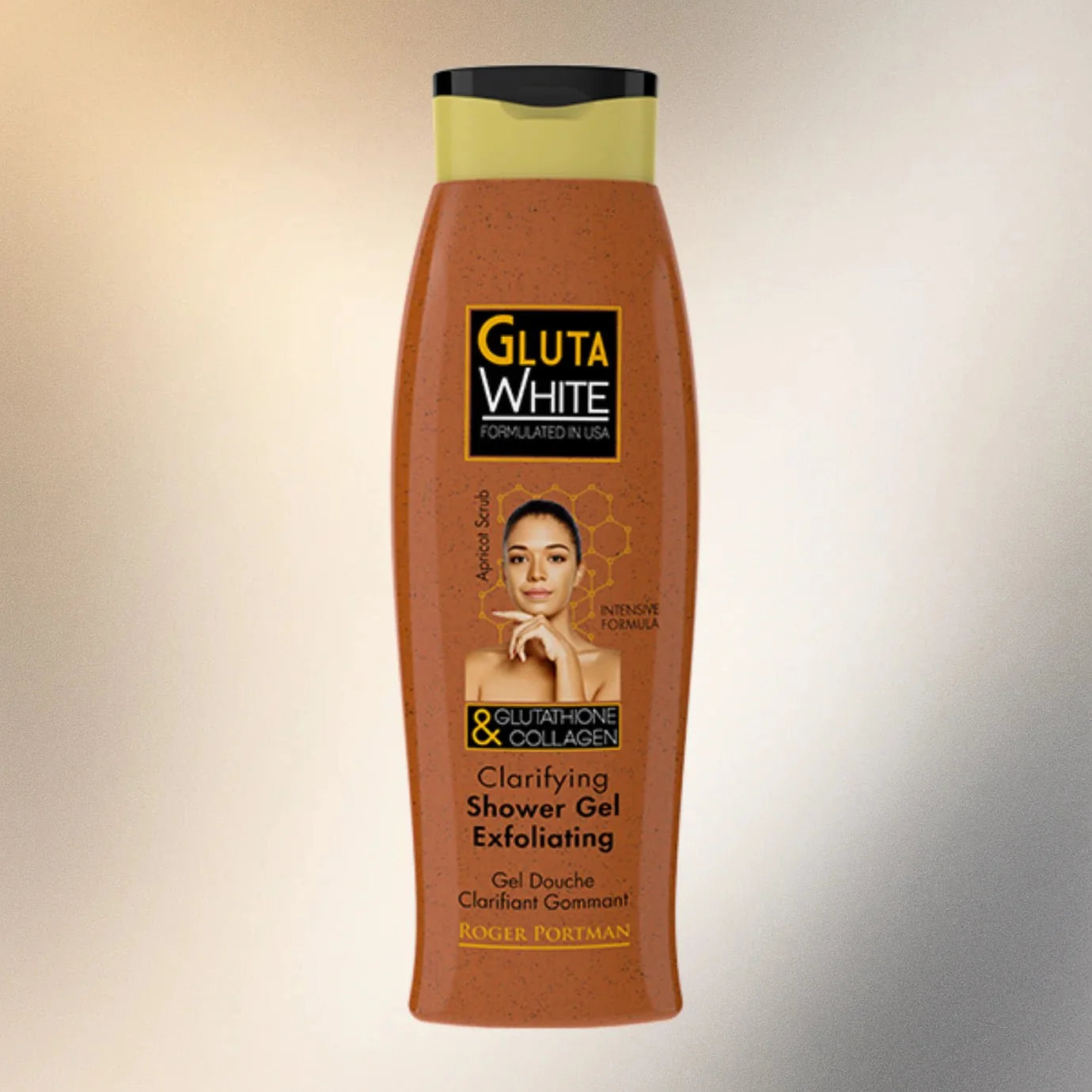 Gluta White Body Wash with glutathione and collagen in a 700ml bottle, showcasing the product label and packaging.
