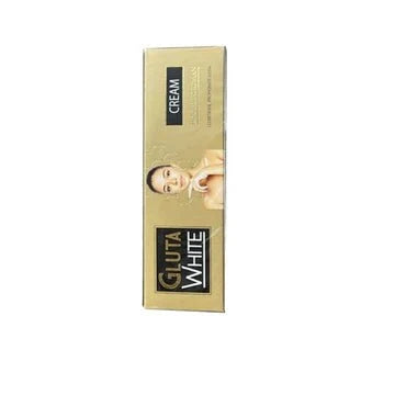 Gluta White Cream with Vitamin E in a 50g jar, moisturizing skincare product for brightening and skin health.