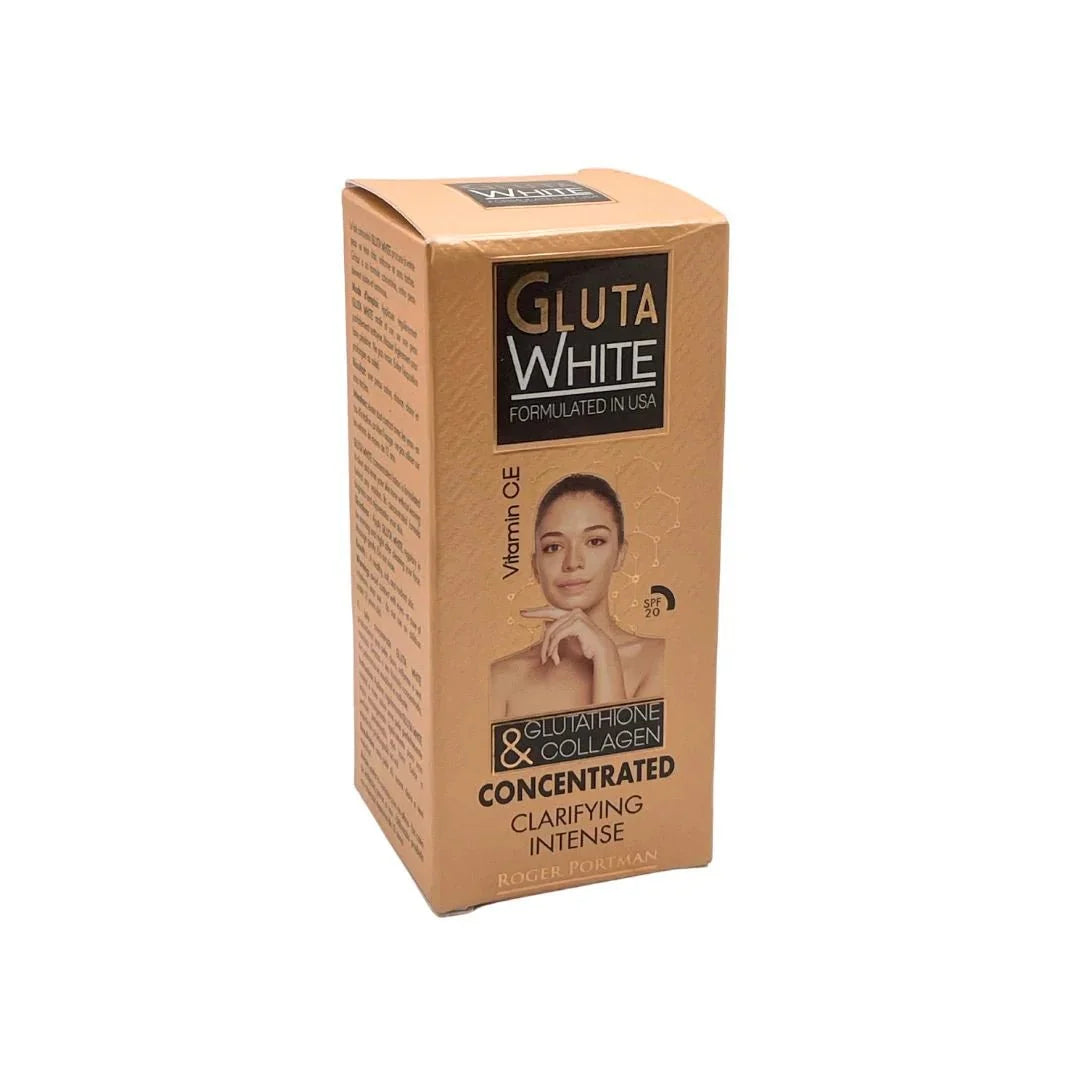 Gluta White Glutathione and Collagen Concentrate 50ml bottle with clear label and cap, designed for skincare and brightening.
