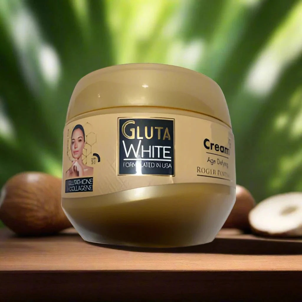 Gluta White Nourishing Cream with Glutathione and Collagen in a 275ml jar, designed for skin brightening and hydration.