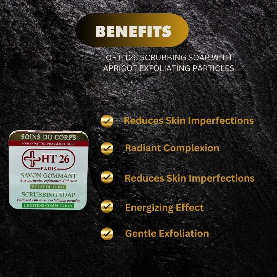 HT26 Apricot Exfoliating Scrub Soap 200g, gentle smoothing cleanser with apricot extracts for refreshed skin.