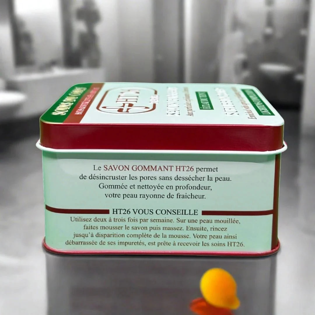 HT26 Apricot Exfoliating Scrub Soap 200g, gentle smoothing cleanser with apricot for exfoliation and skin renewal.