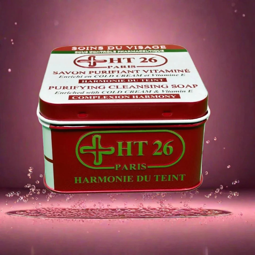 HT26 Cleansing Soap with Cold Cream and Vitamin E, 150g, featuring a bar of soap with creamy lather and nourishing ingredients.