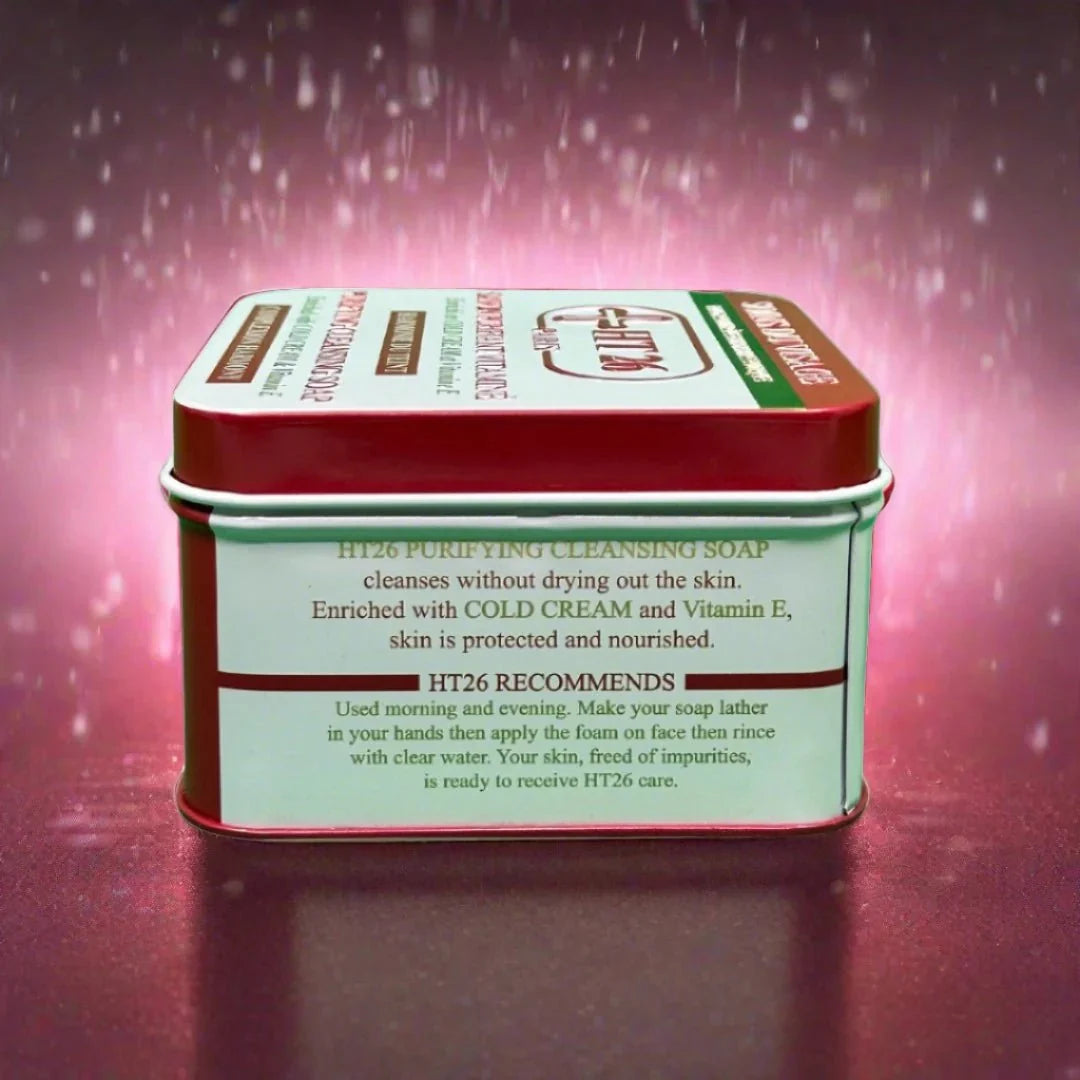 HT26 Cleansing Soap with Cold Cream and Vitamin E, 150g, showing the soap bar with branding and packaging details.