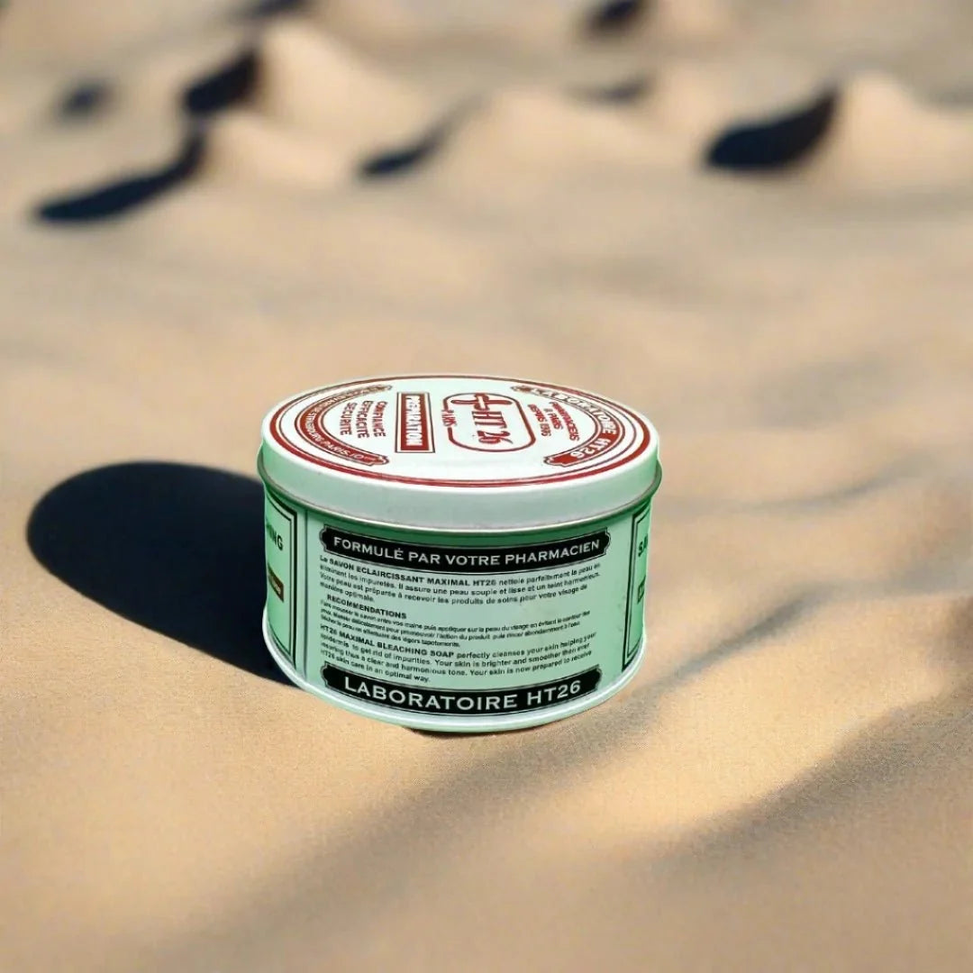 HT26 Day & Night Cleansing Soap 250g with brightening finish, featuring a bar of soap displaying its clean, fresh appearance.