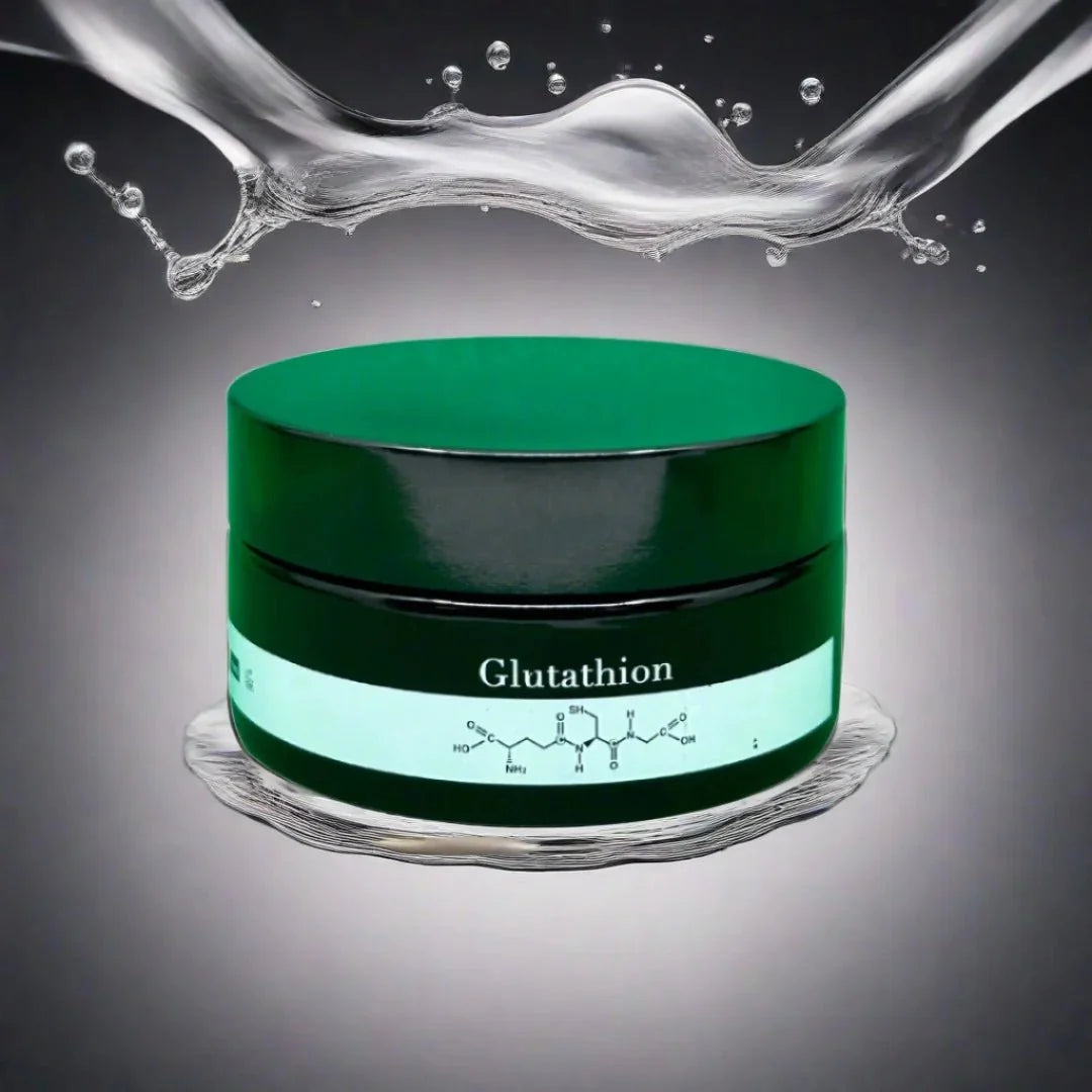 HT26 Glutathione Scrub Concentrate in a clear jar, featuring a creamy texture with visible exfoliating particles for skin renewal.