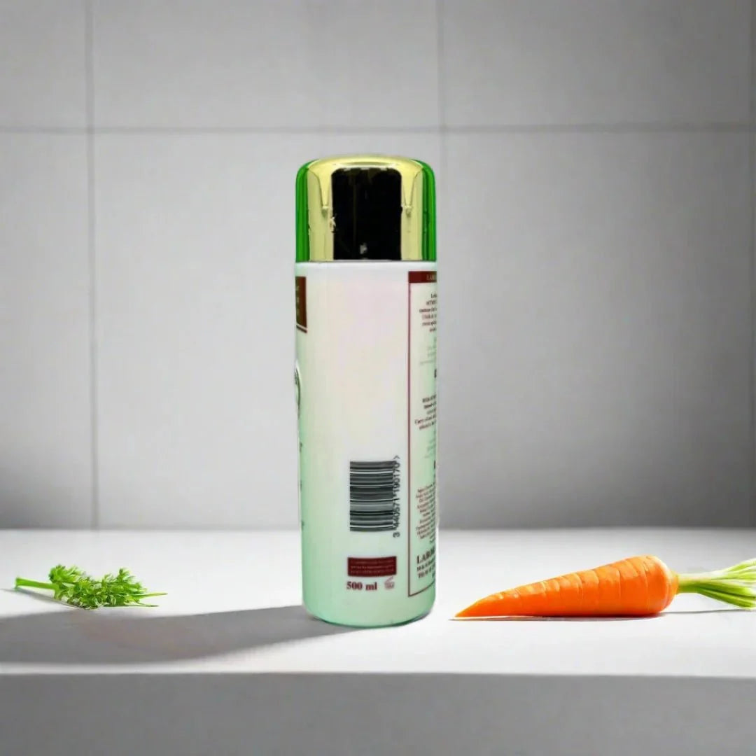 HT26 Intensive Care Body Lotion with Carrot Oil in a 500ml bottle, featuring a creamy texture and orange-tinted packaging.
