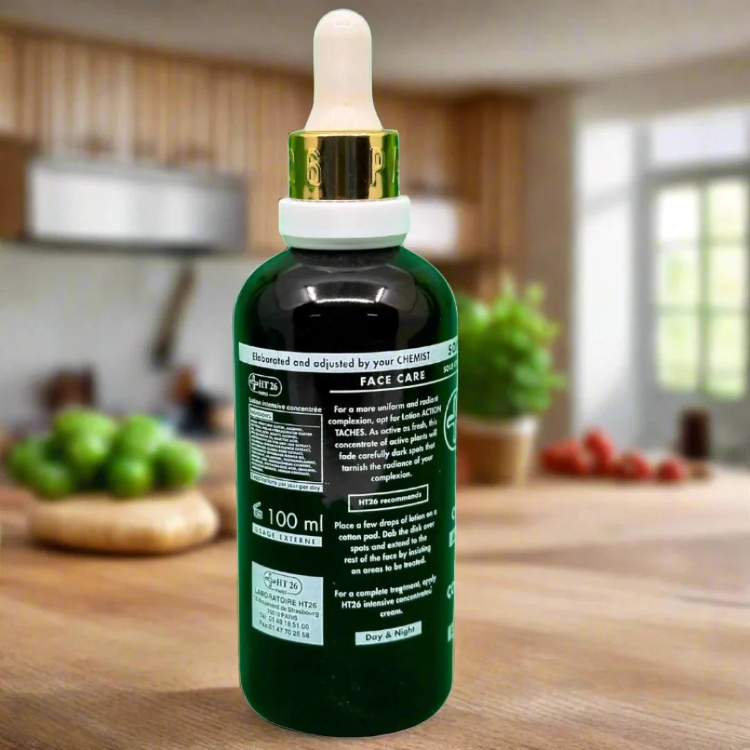 HT26 Intensive Concentrated Face Lotion in 100ml bottle, showing sleek packaging and product label for skincare.