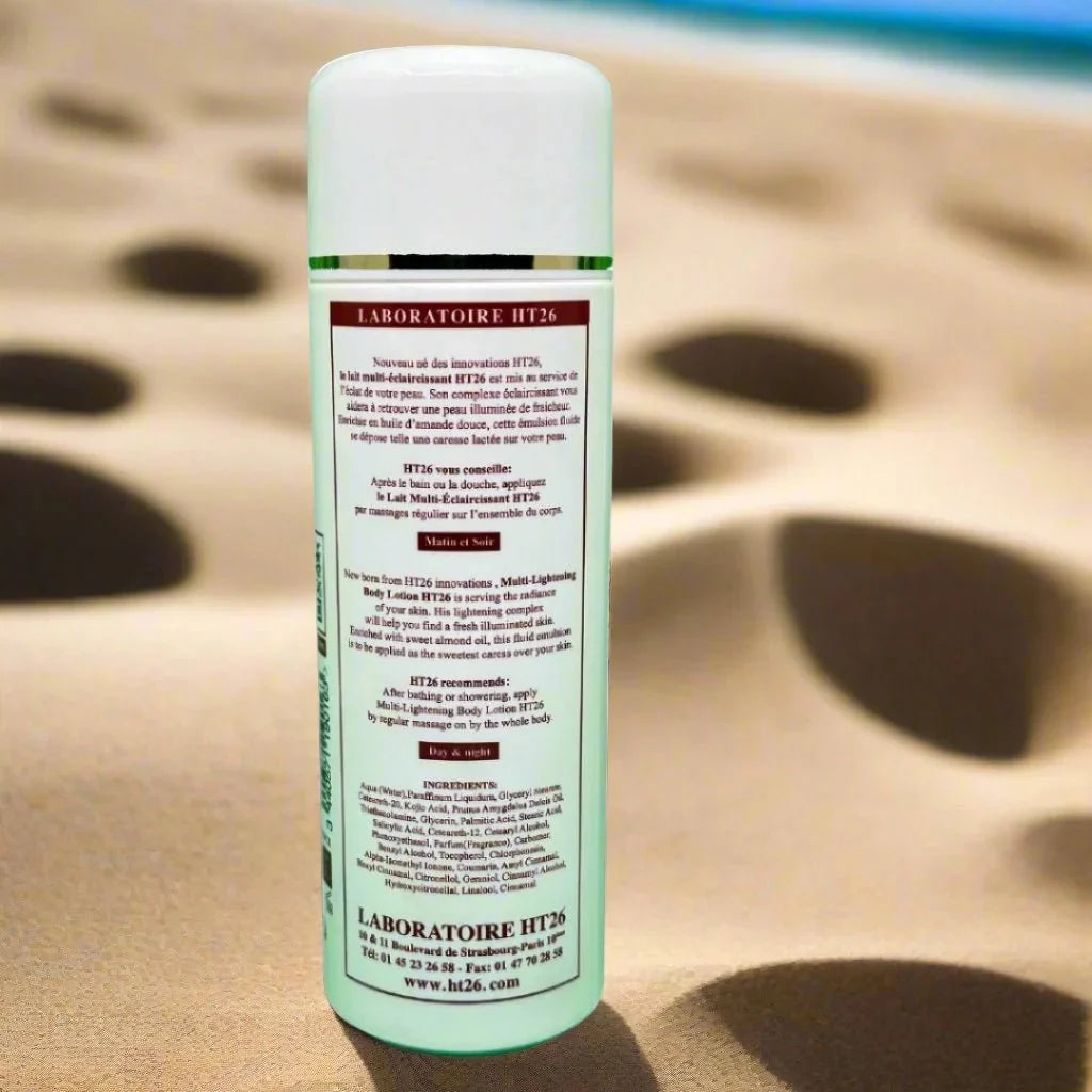 HT26 Multi-Action Body Lotion 500ml bottle, smooth texture and white color, designed for nourishing and hydrating skin.