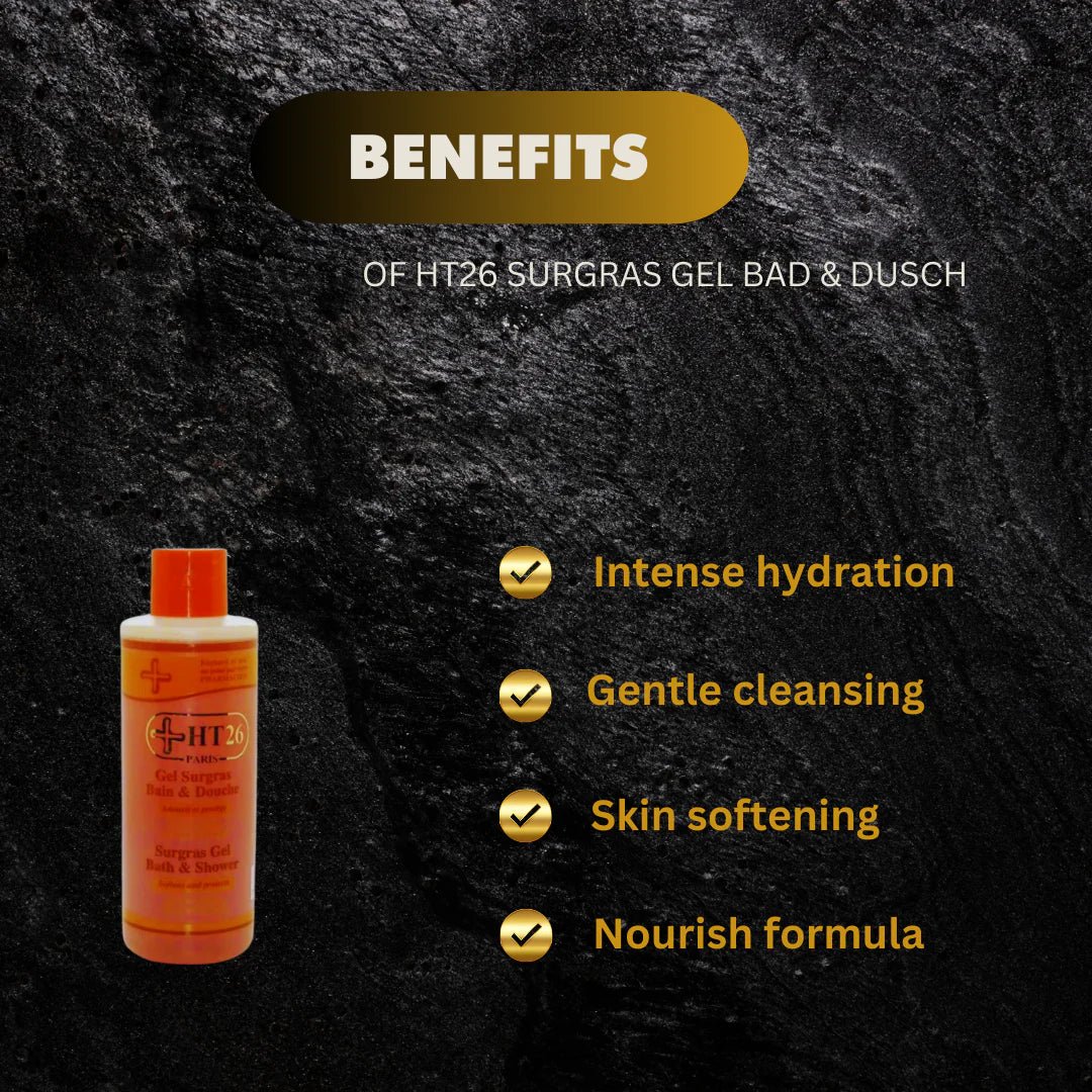 HT26 Surgras Bath & Shower Gel 1000ml, gentle daily cleanser with nourishing formula for soft skin.