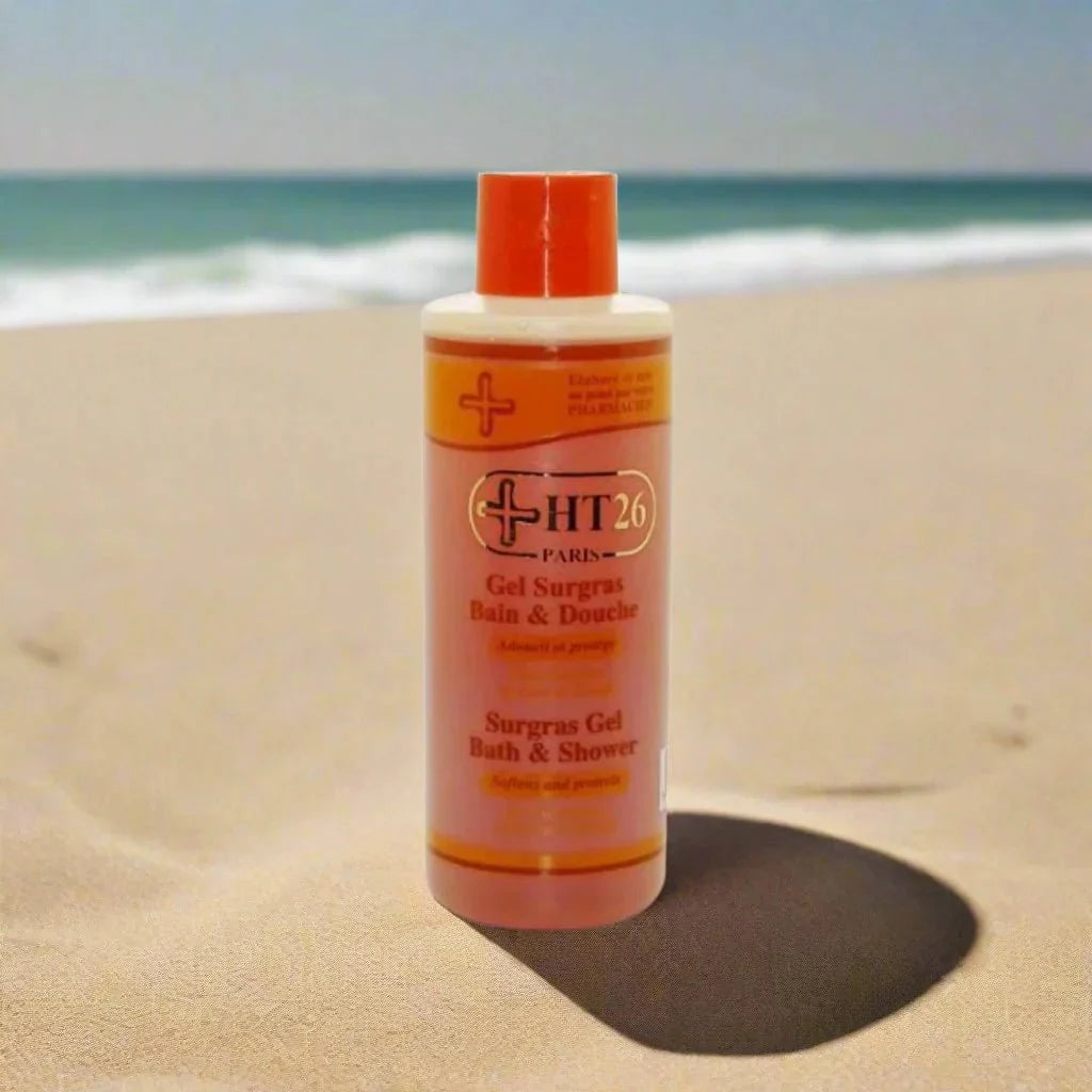 HT26 Surgras Bath & Shower Gel in 1000ml bottle, gentle daily cleanser for sensitive skin, with soothing and nourishing formula.