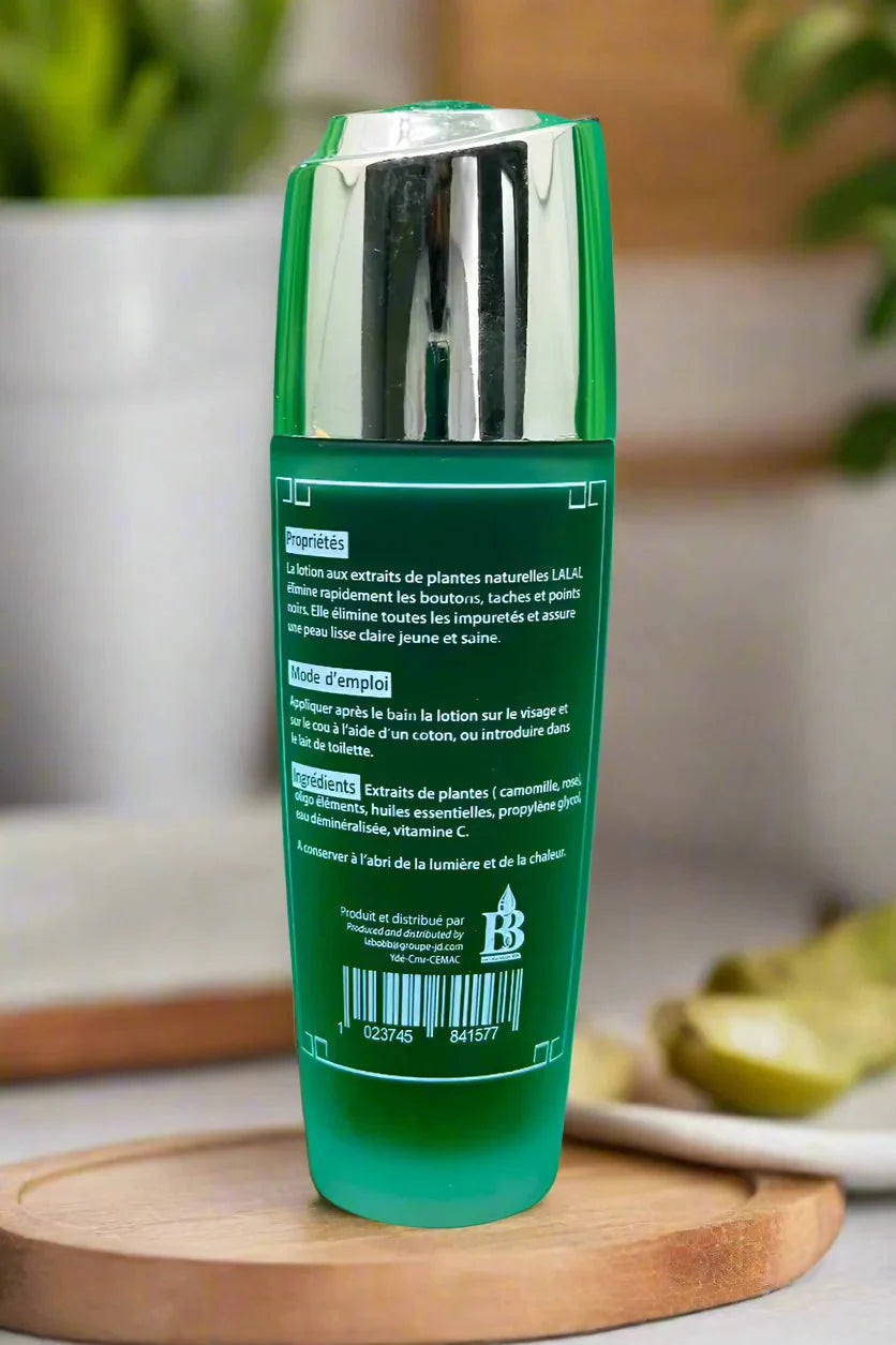 LaLaLa Refreshing Lotion with Plant Extracts 100ml bottle, featuring a clear liquid and fresh botanical ingredients visible in the image.