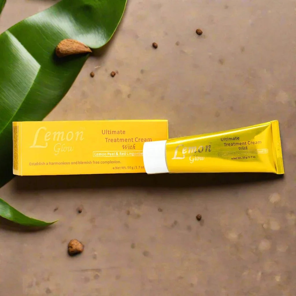 Lemon Glow Ultimate Cream 1.7 oz jar with lemon-themed packaging, showcasing the moisturizing skincare product.