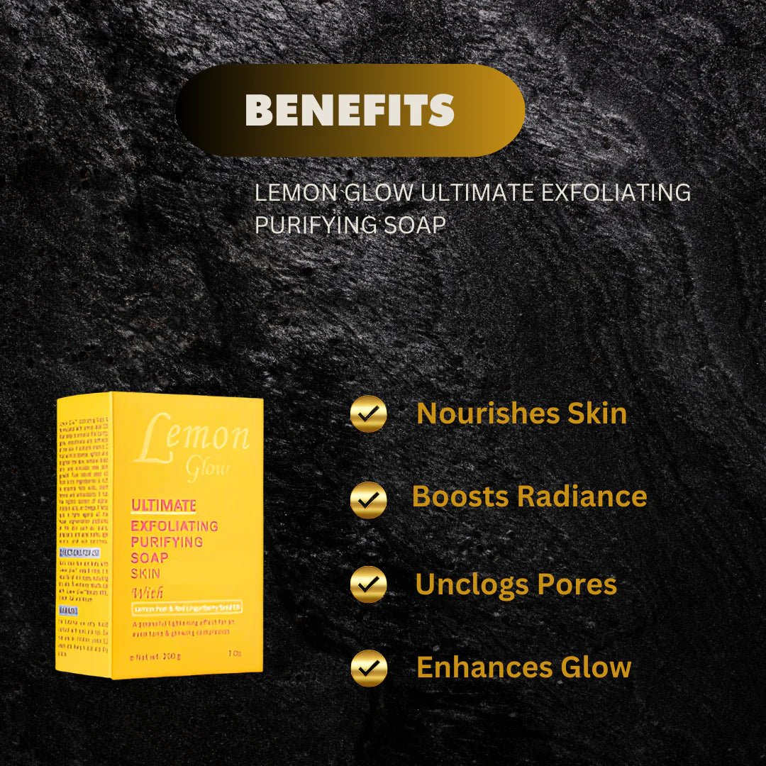 Lemon Glow Ultimate Purifying Soap 7 oz bar with fresh lemon slices and natural ingredients for deep cleansing.