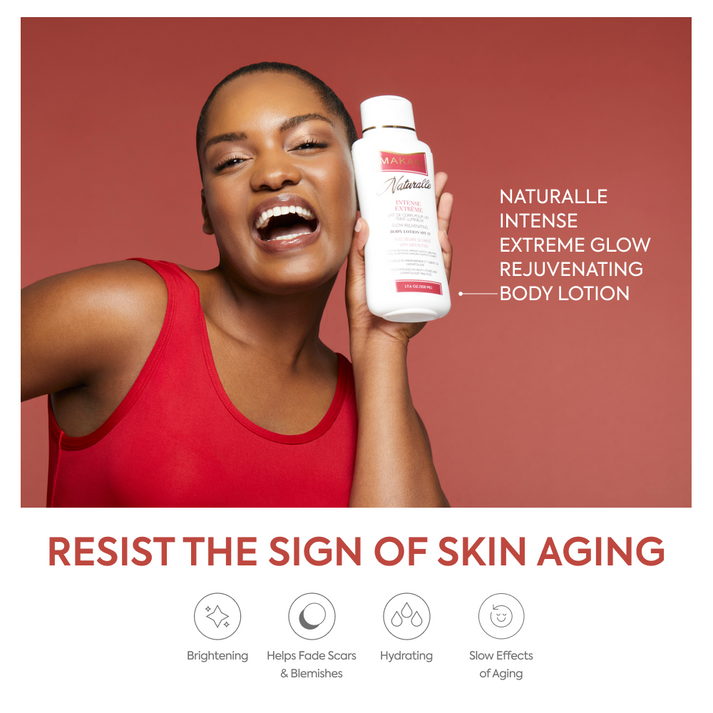Makari Naturalle Intense Extreme lotion bottle with a sleek design and label, showcasing a luxurious skincare product.