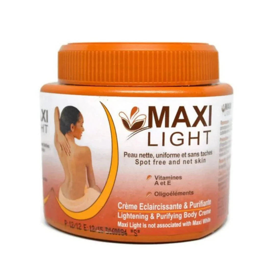Maxi Light Maxi Light Body Cream 550ml container, showing the hydrating and softening moisturizer for daily use