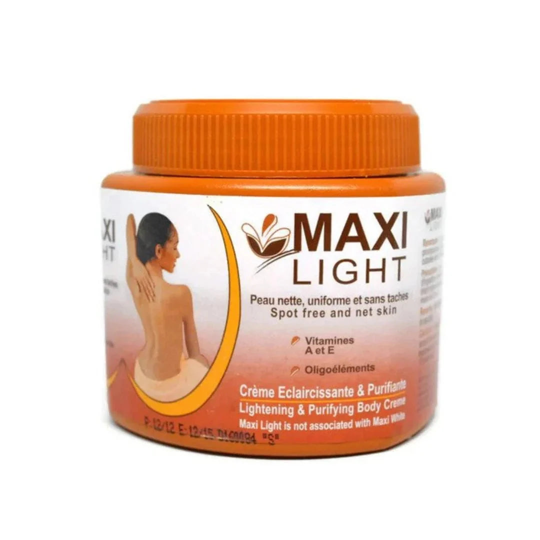 Maxi Light Maxi Light Cream 135 ml jar showing smooth, fresh skin with a white cream in a sleek container.