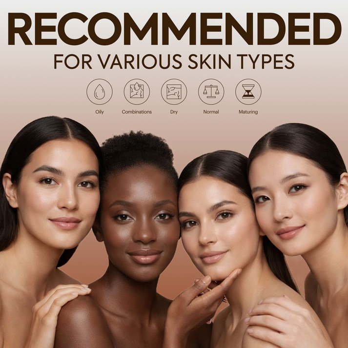 Makari Exclusive skincare product with models showcasing a brown skin tone, highlighting the natural glow and smooth skin.