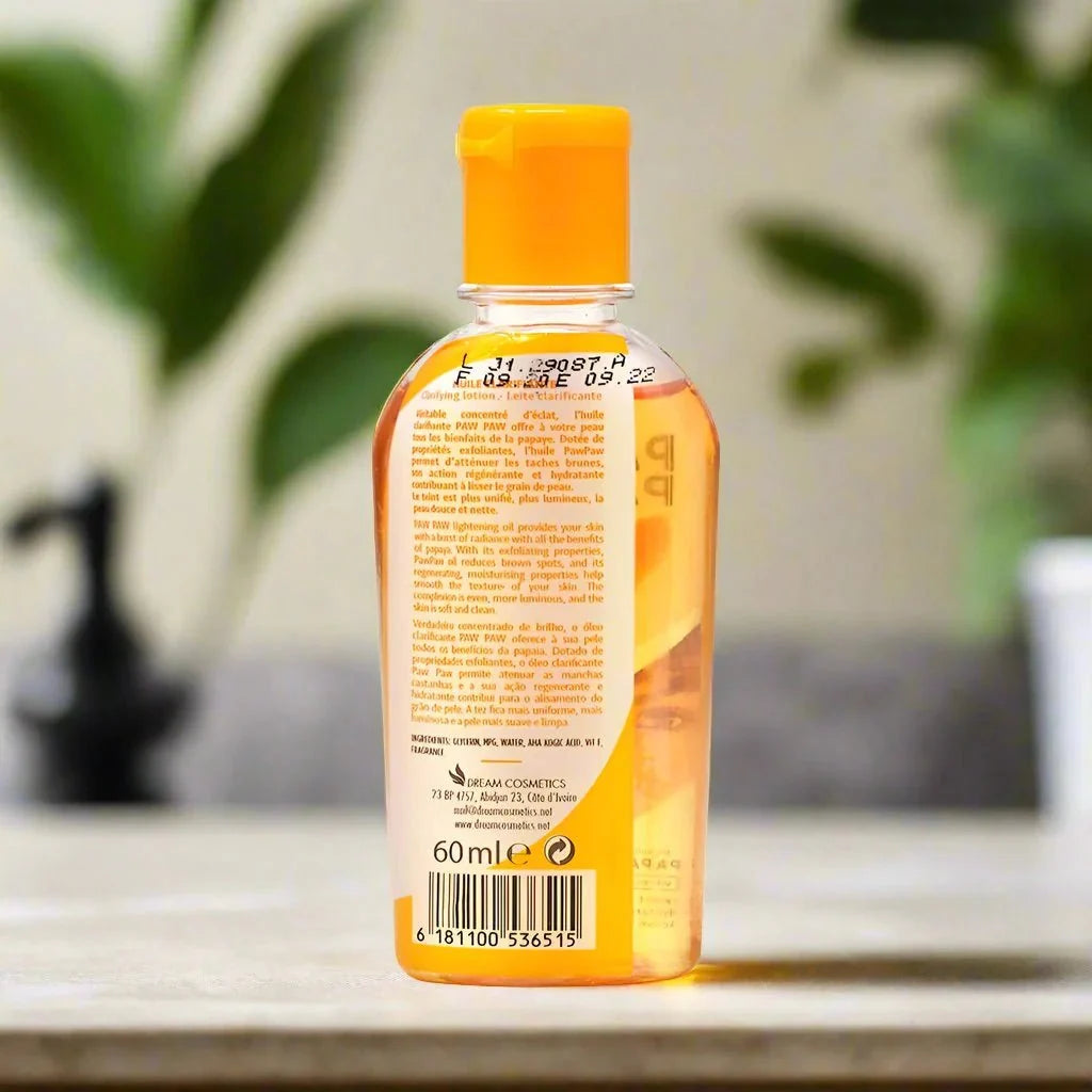 Paw Paw Clarifying Face Oil with Papaya Extract in 60ml bottle, showcasing the product bottle and label with natural ingredients.
