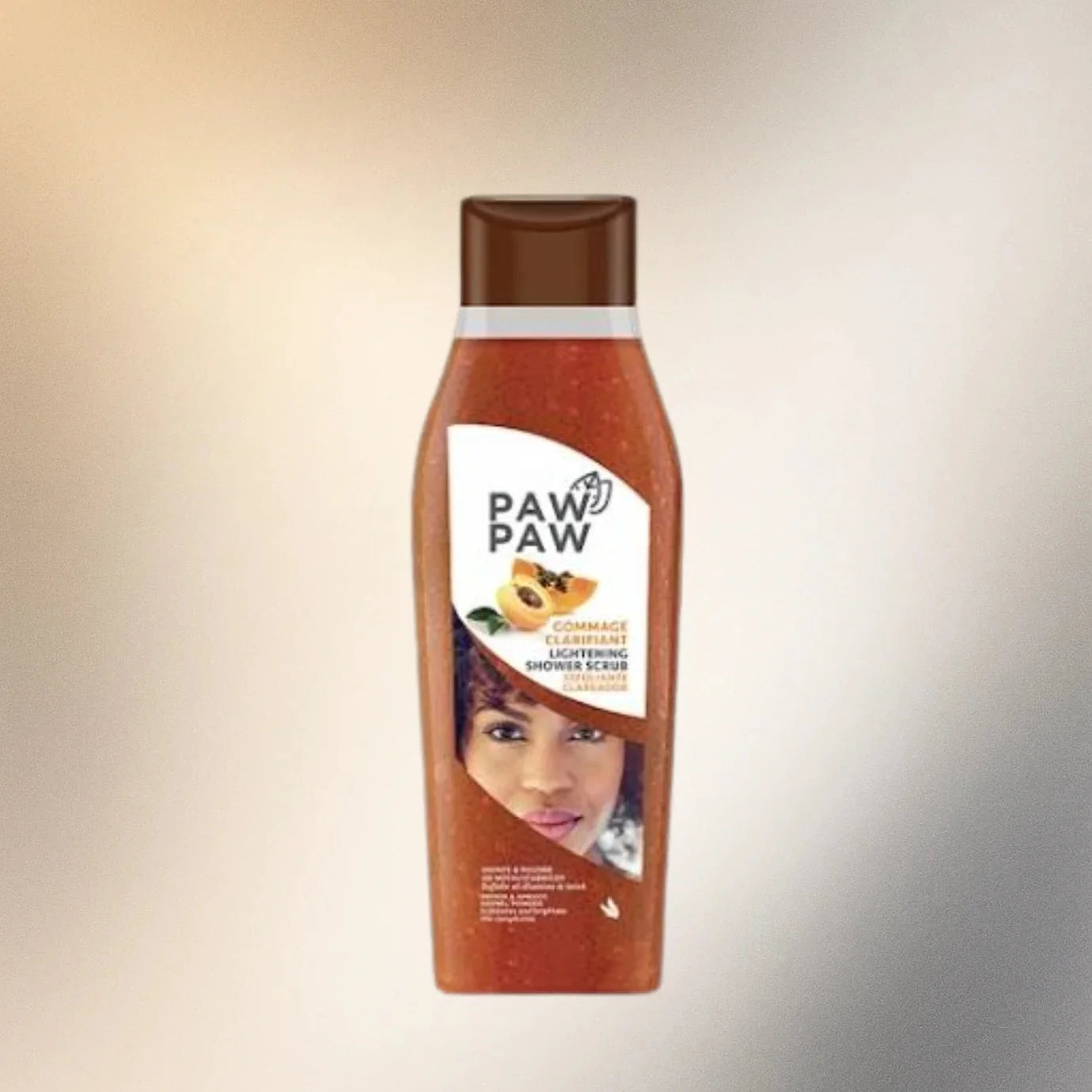 Paw Paw Shower Gel Scrub 500ml, gentle body wash with natural ingredients, in a clear bottle with green and white labeling.