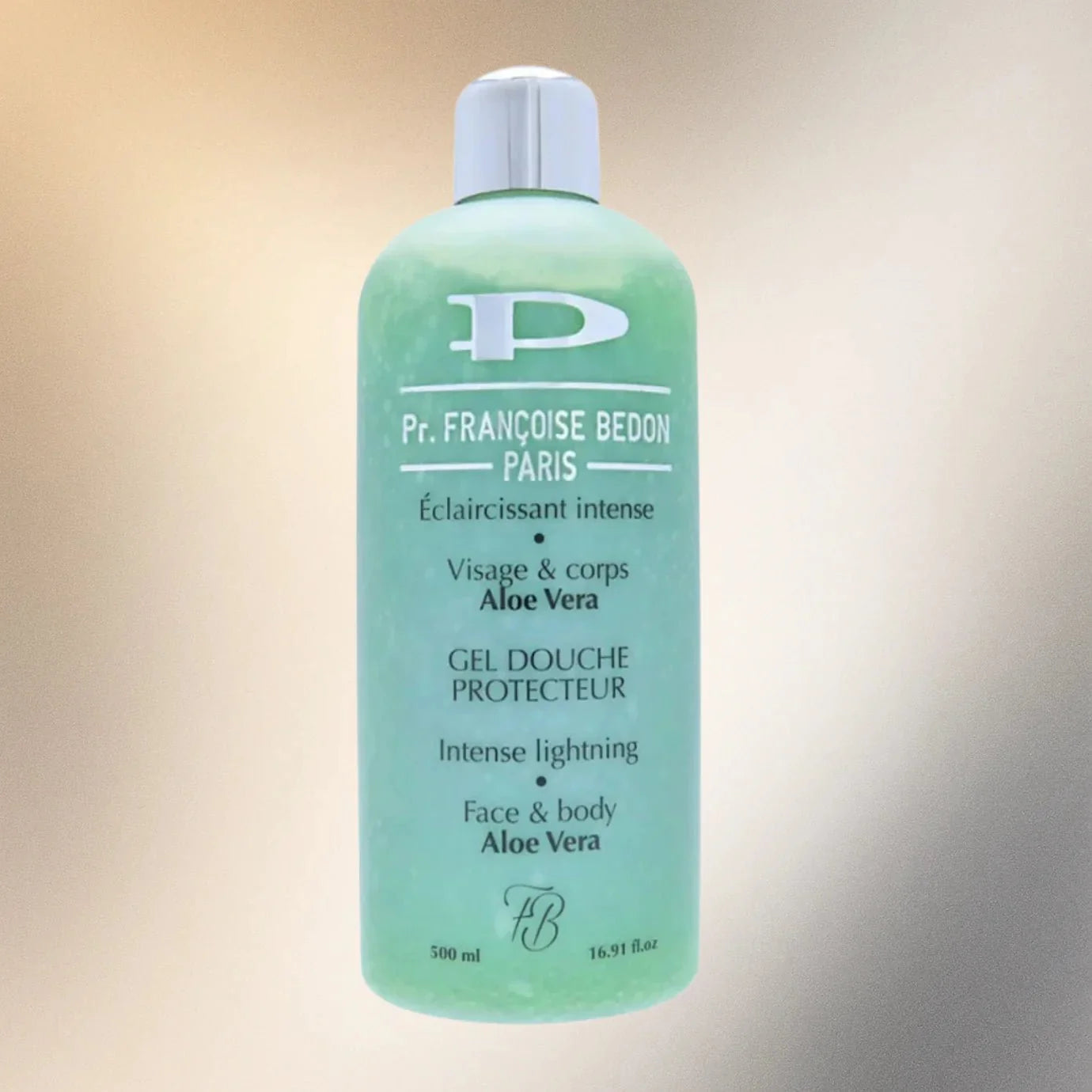 Pr. Francoise Bedon Aloe Vera Shower Gel 500ml bottle with clear label and green aloe vera imagery on the packaging.