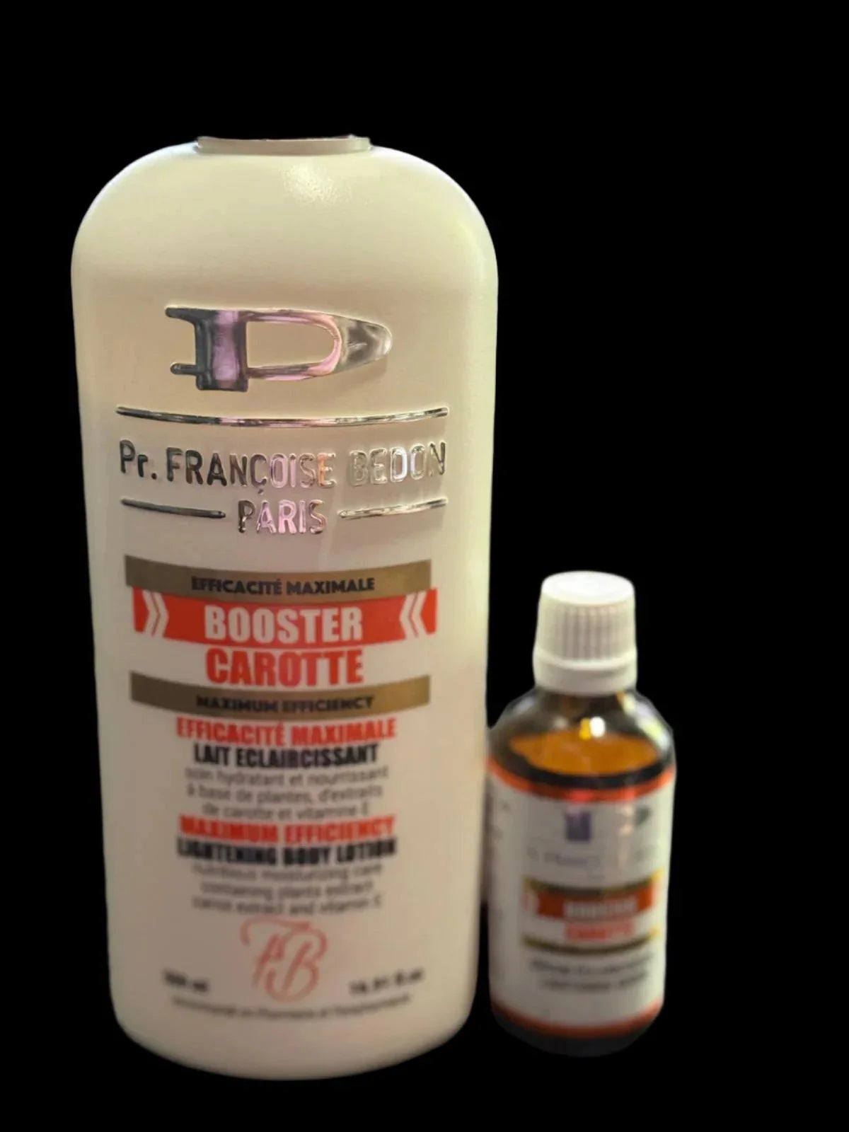 Pr. Francoise Bedon Carrot Booster Body Lotion 500ml with booster serum, showing the lotion bottle and packaging.