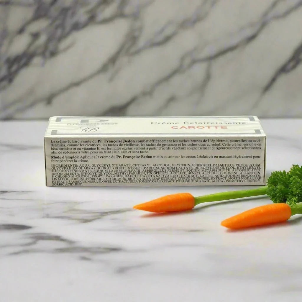 Pr. Francoise Bedon Carrot Cream in 1.69 oz jar, featuring a rich orange formula for skin nourishment and brightening.