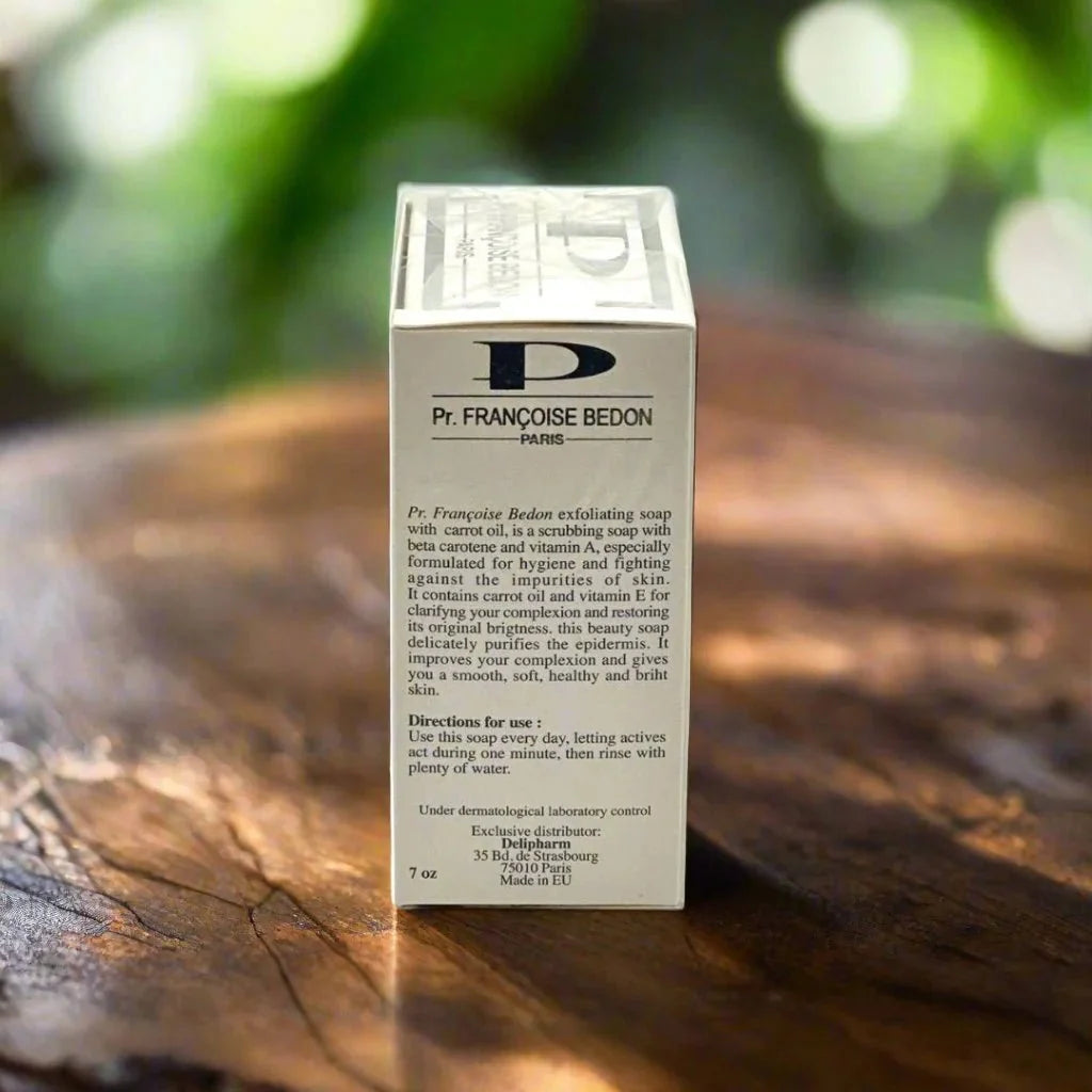 Pr. Francoise Bedon Carrot Soap 7 oz bar featuring vibrant orange color and natural ingredients for skincare.