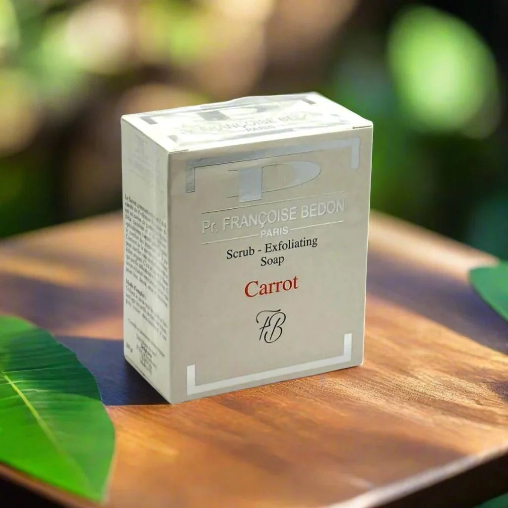 Pr. Francoise Bedon Carrot Soap 7 oz bar with natural orange color and textured surface, ideal for gentle skin cleansing.