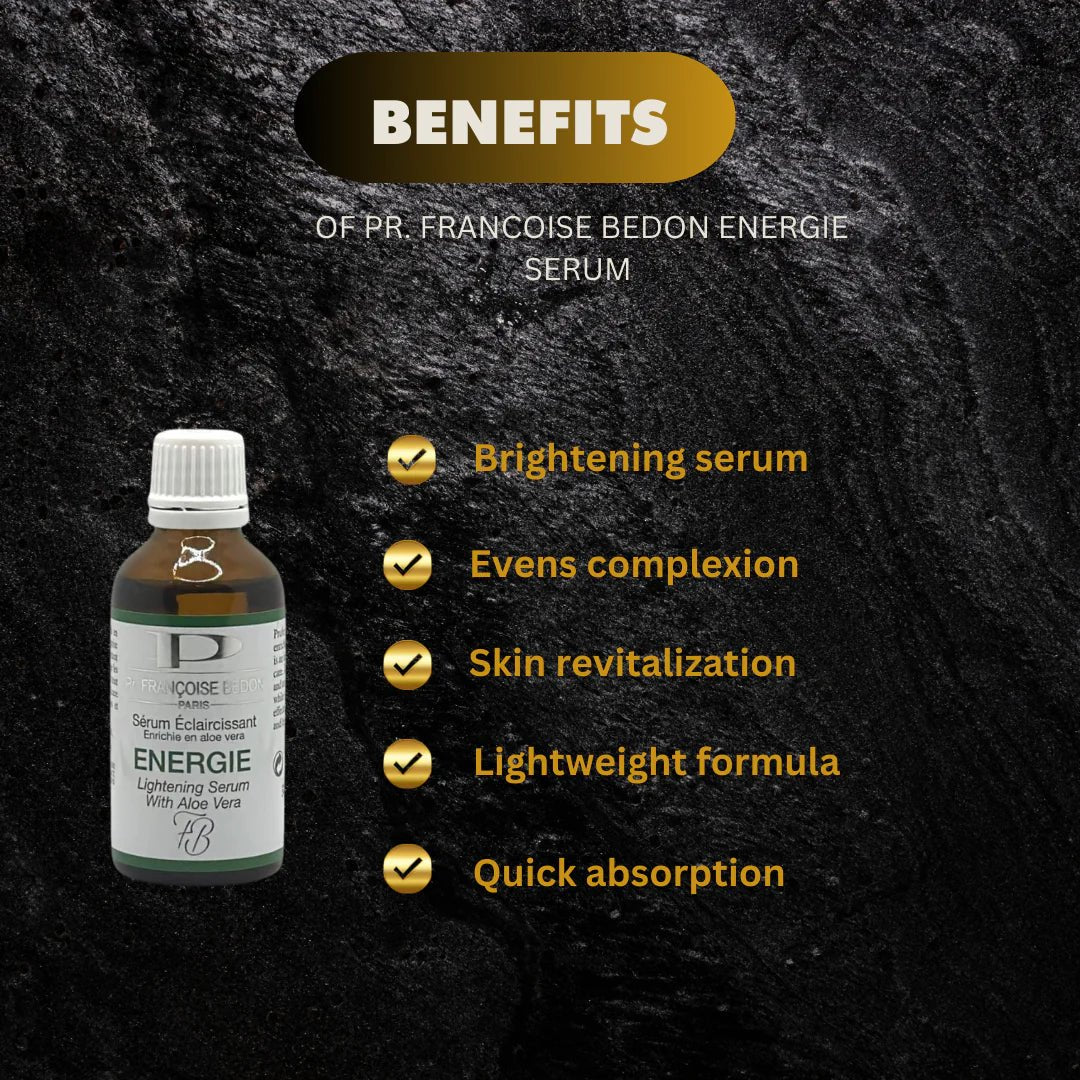 Pr. Francoise Bedon Energie Serum 1.66 oz bottle showing sleek packaging and label for revitalizing skincare product.
