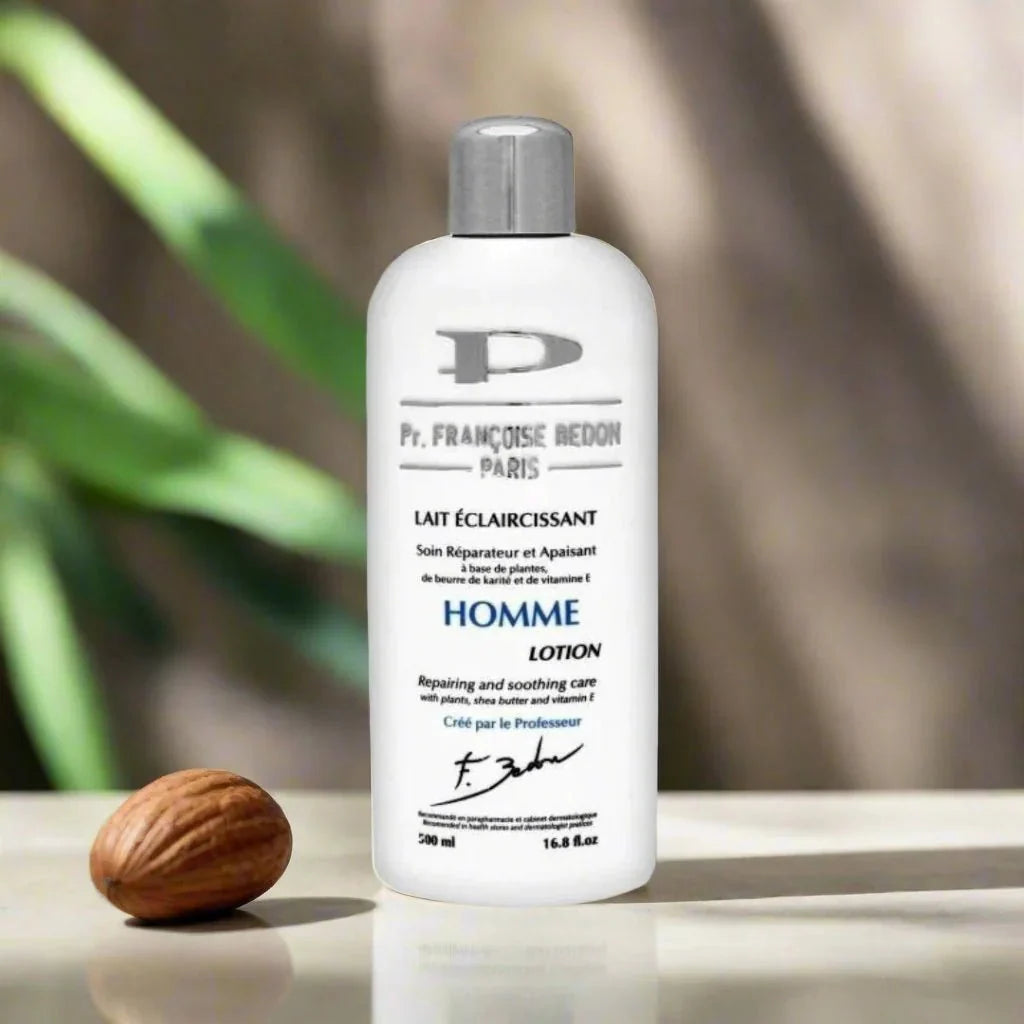 Pr. Francoise Bedon Homme Body Lotion 500ml bottle with pump dispenser, ideal for men's skin hydration and care.