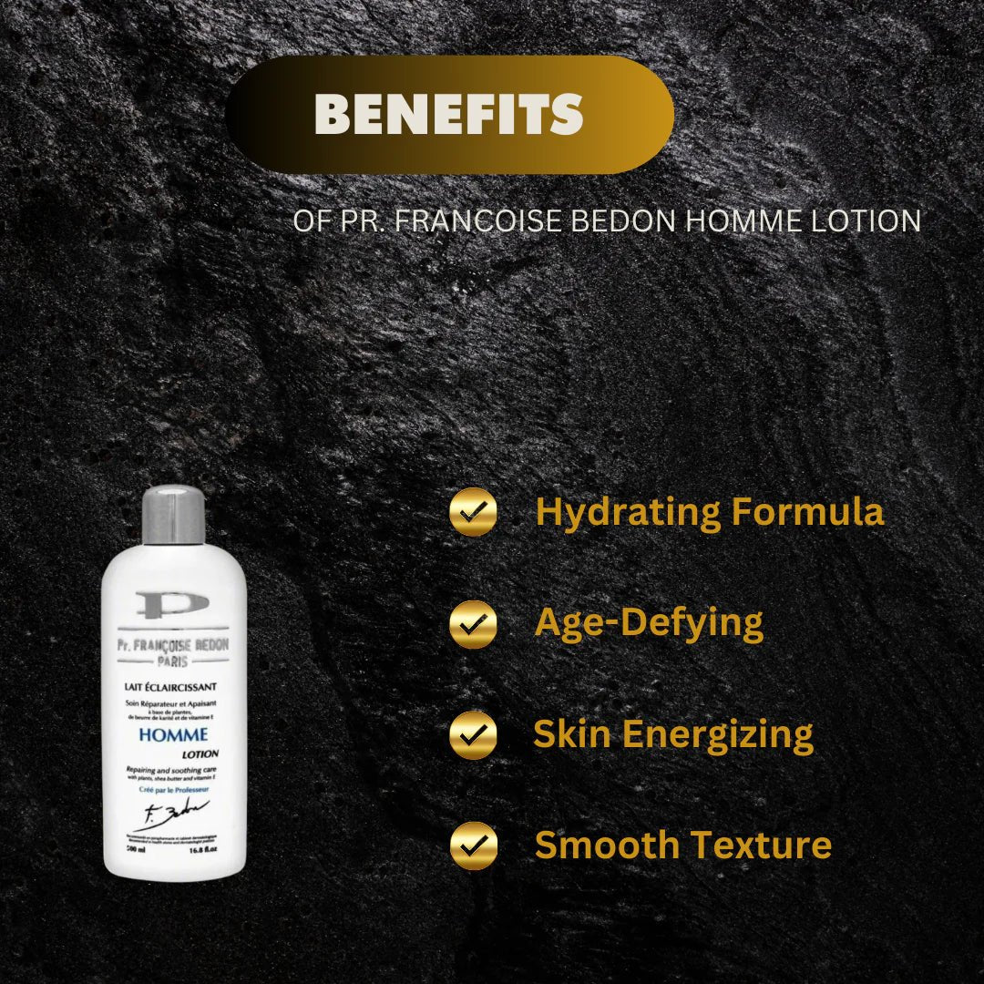 Pr. Francoise Bedon Homme body lotion 500ml bottle with pump for men's skincare and hydration.