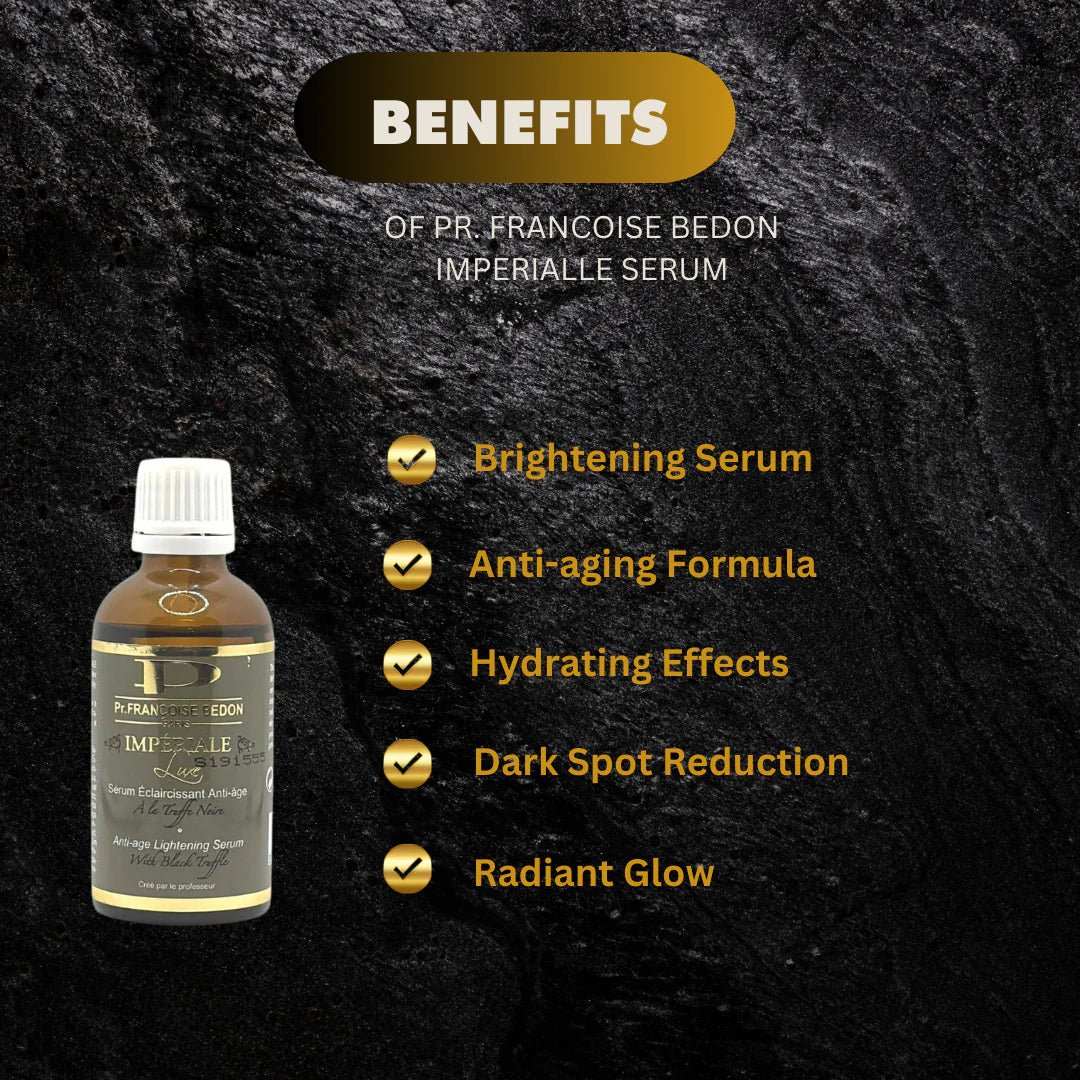 Pr. Francoise Bedon Imperialle Serum 50ml bottle, featuring elegant packaging and clear liquid inside, for skincare.
