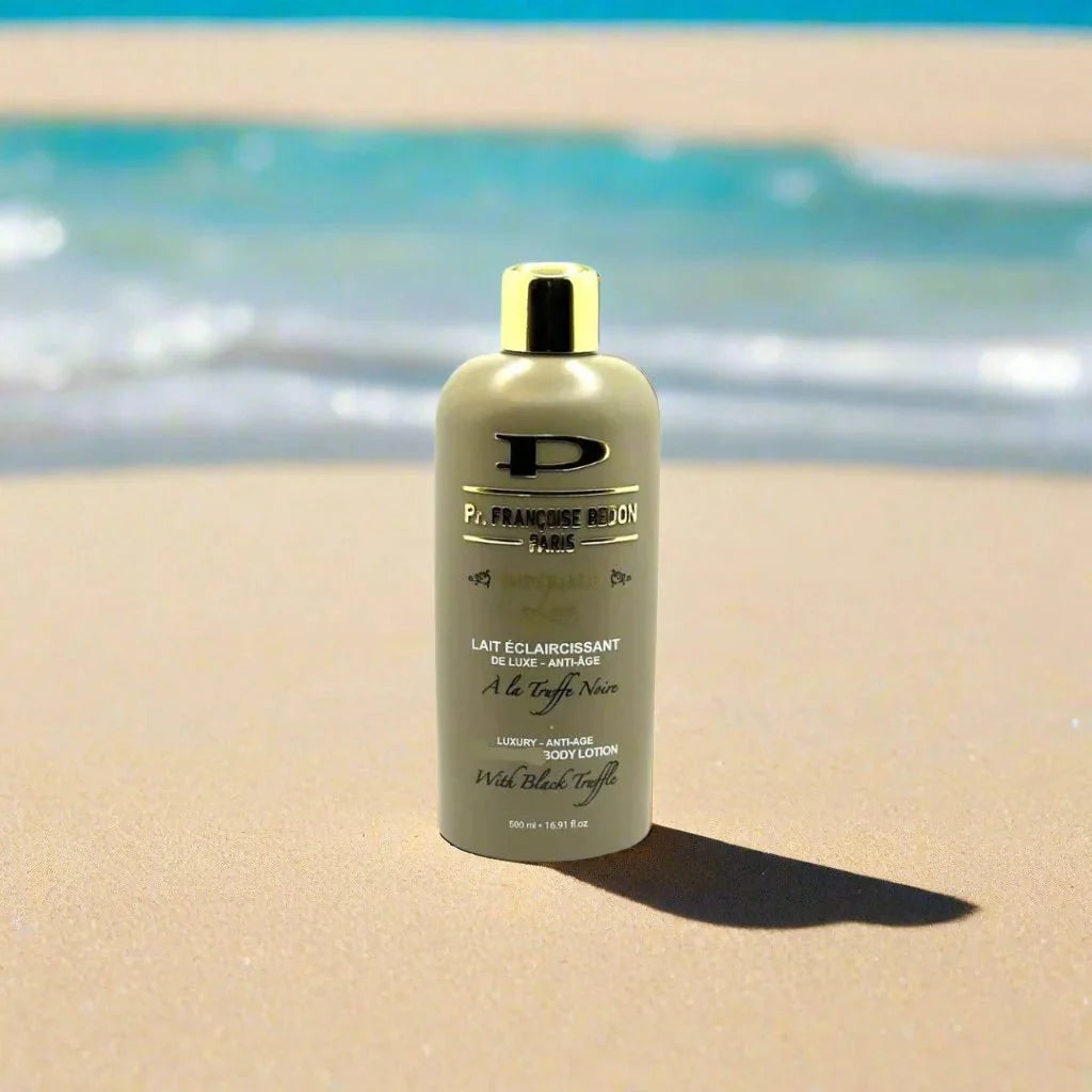 Pr. Francoise Bedon luxury body lotion in 500ml bottle, featuring a sleek design and smooth textured surface.