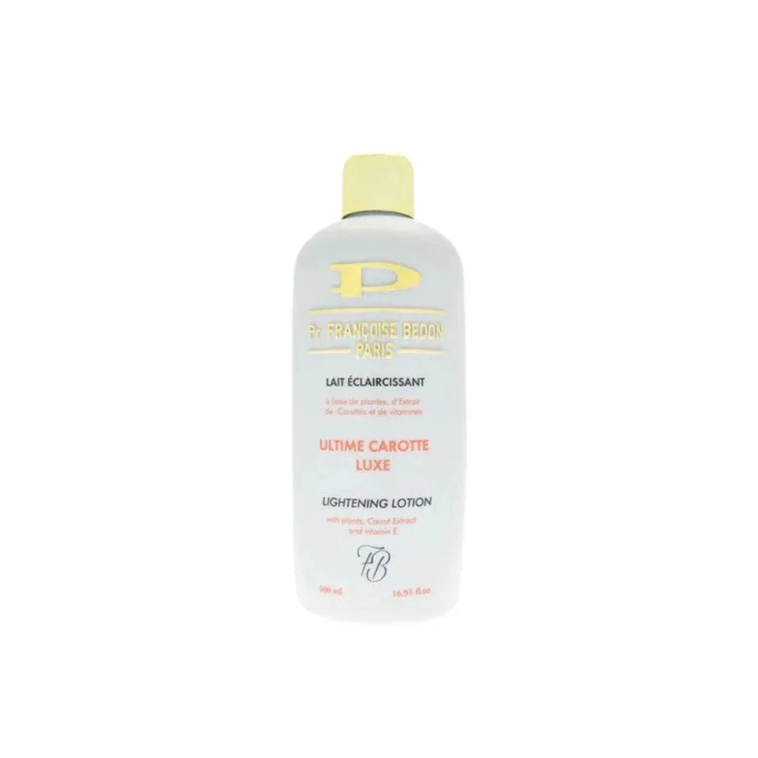 Pr. Francoise Bedon Milk Ultime Carotte Luxe Body Lotion 500ml bottle with a smooth, elegant design and vibrant orange accents.