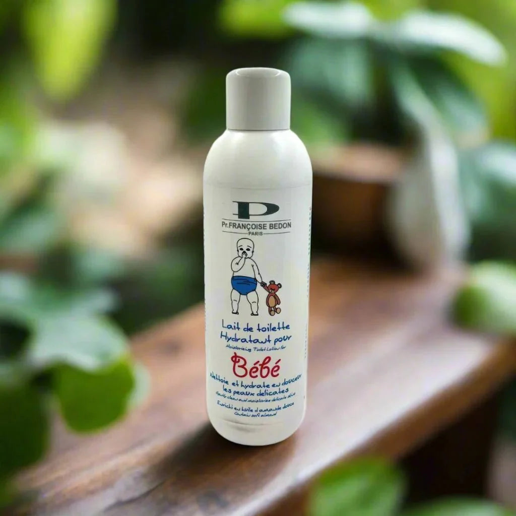 Pr. Francoise Bedon moisturizing baby lotion bottle, 35.2 fl oz, with gentle, nourishing formula for baby skin care.