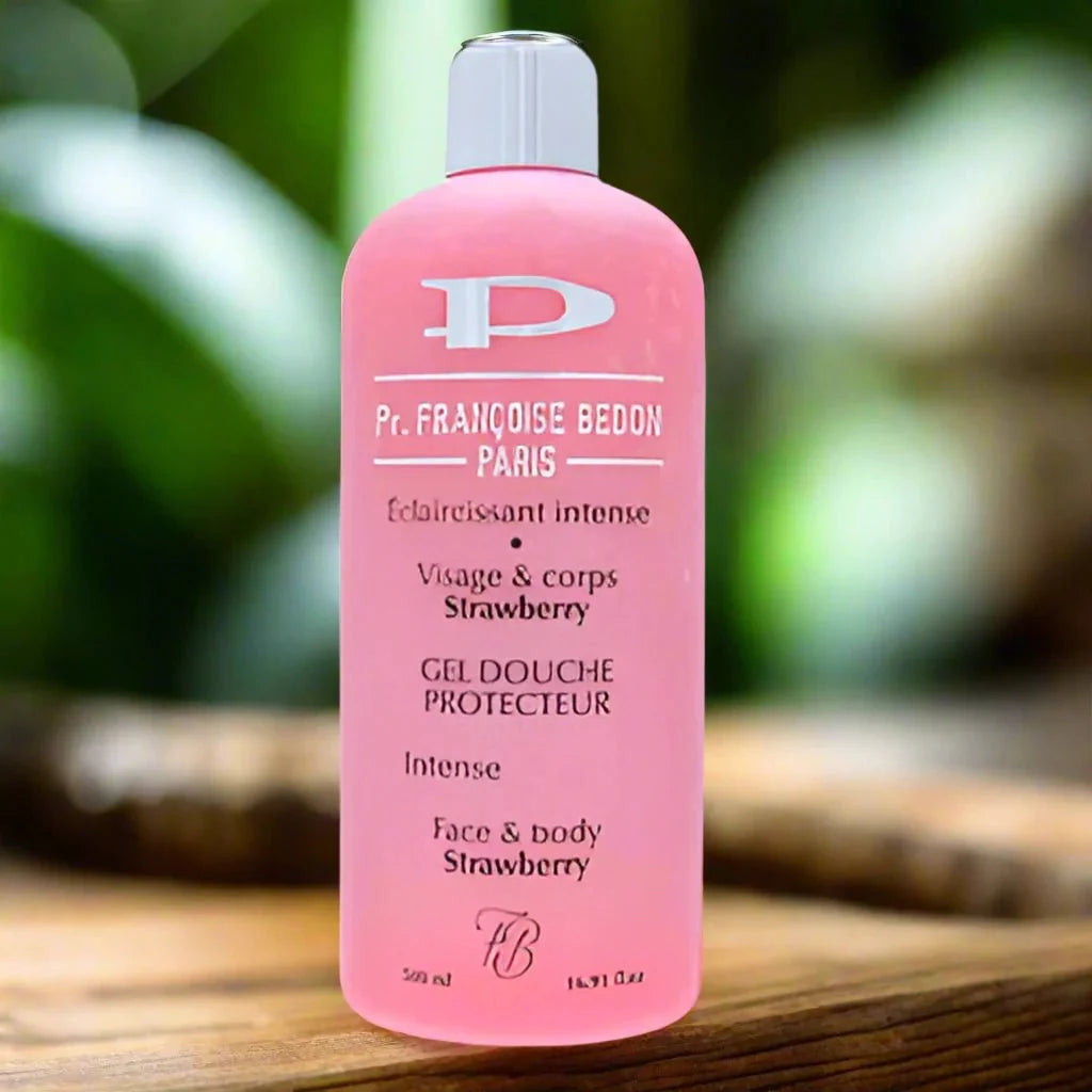 Pr. Francoise Bedon Paris Strawberry Face and Body Shower Gel in a 500ml bottle with a strawberry scent.