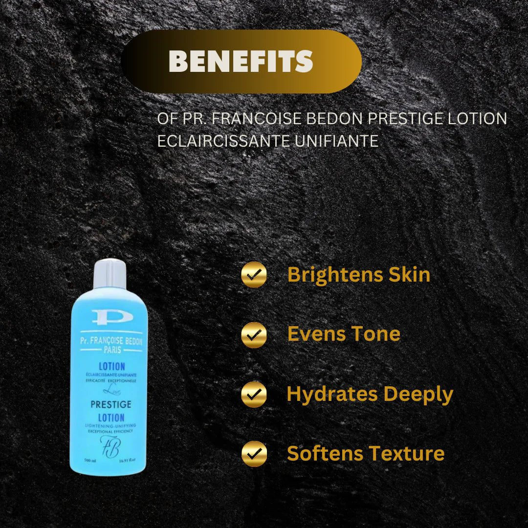 Pr. Francoise Bedon Prestige Unifying Lotion 500ml bottle, smooth texture, designed for skin brightening and even tone.