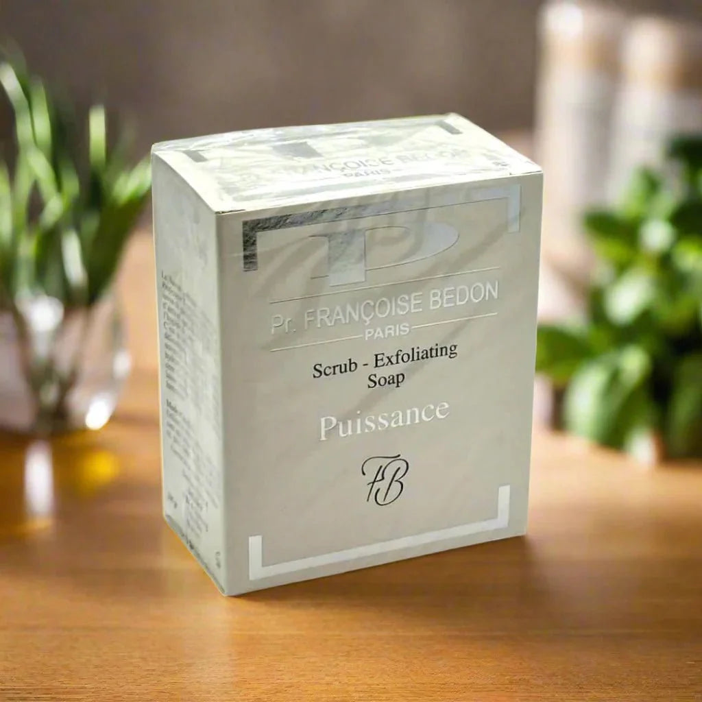 Pr. Francoise Bedon Puissance Soap 200g, natural skincare soap with herbal ingredients, in a white bar with packaging visible