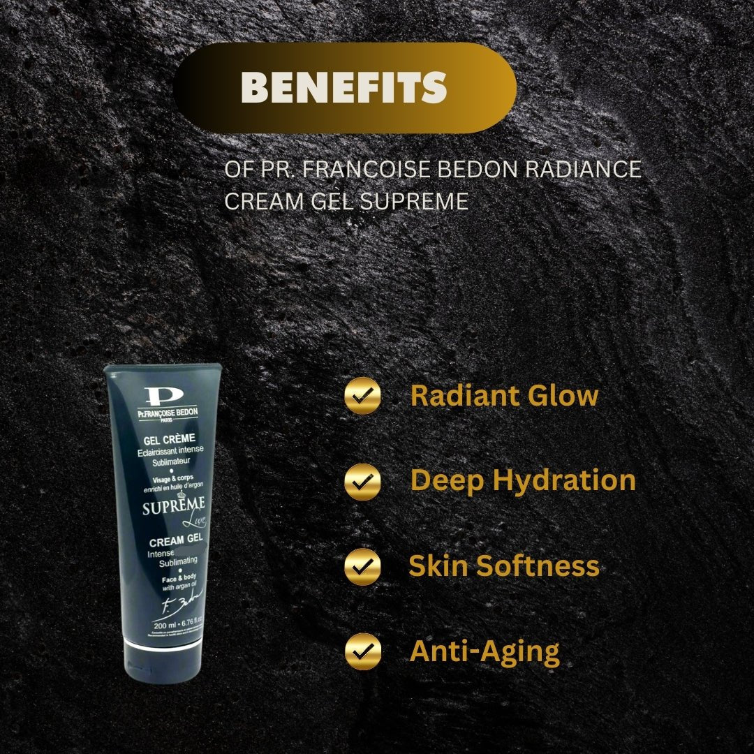 Pr. Francoise Bedon Radiance Supreme Cream Gel in 200ml jar, showcasing its luxurious skincare packaging and smooth gel texture.