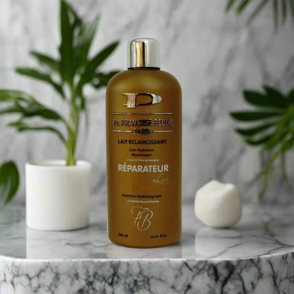 Pr. Francoise Bedon Reparateur Luxe Milk Lotion in 16.8oz/500ml bottle, creamy skincare product with elegant packaging.