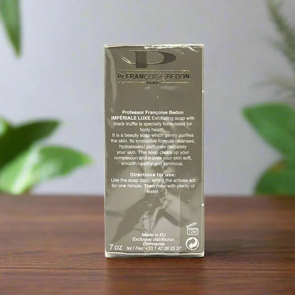 Pr. Francoise Bedon scrubbing soap in a 7 oz bar, featuring natural ingredients for exfoliating and cleansing the skin.