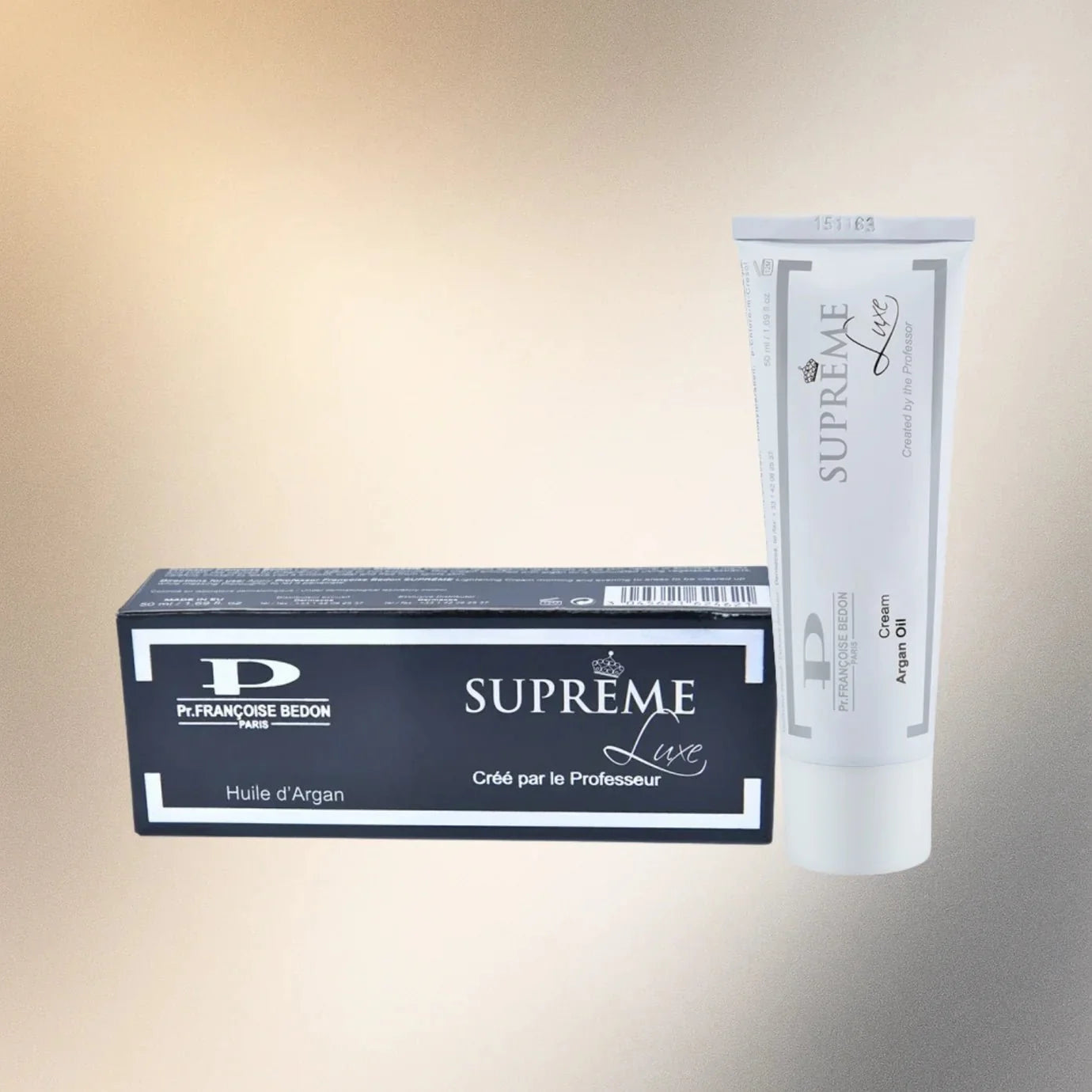 Pr. Francoise Bedon Supreme Tube Cream with Argan Oil, 1.69 oz, in a sleek tube packaging, showing the creamy skincare product.