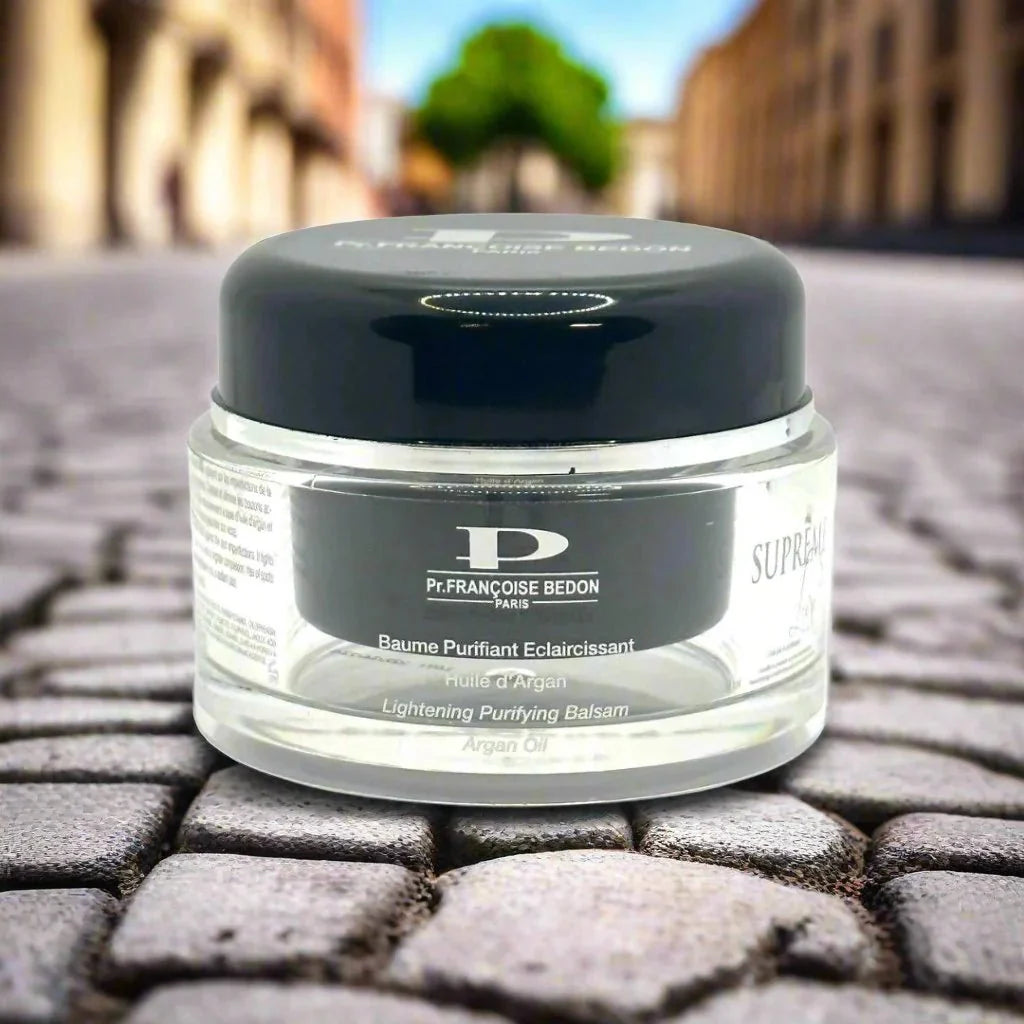 Pr. Francoise Supreme Purifying Balm with Argan oil in a 50ml jar, featuring a white and gold packaging design.