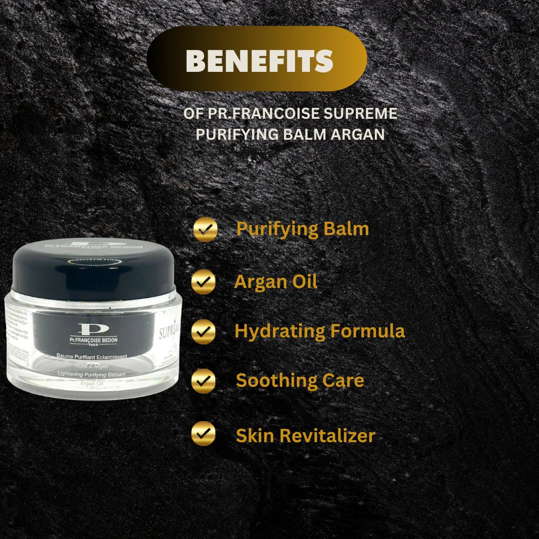Pr. Francoise Supreme Purifying Balm with Argan oil in 50ml jar, featuring a sleek container and nourishing skincare formulation
